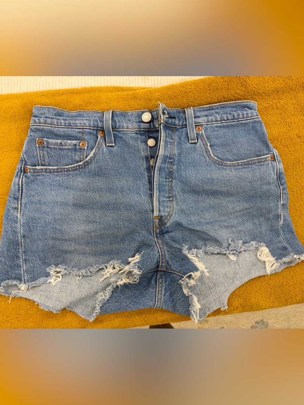 Levi's Distressed High-Rise Denim Shorts - Blue